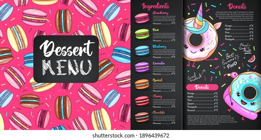 Chalk drawing dessert menu design with sweet french macaroons
