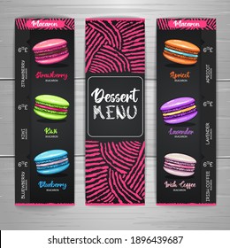 Chalk drawing dessert menu design with sweet french macaroons