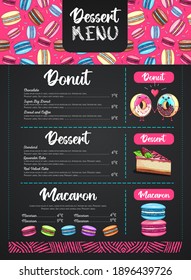 Chalk Drawing Dessert Menu Design With Sweet French Macaroons And Cake