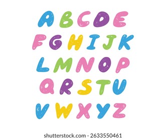 Chalk drawing doodle bold alphabet. Kids pencil textured freehand pastel letters. childish hand drawn ABC school paintbrush. Vector illustration