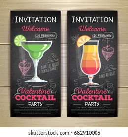 Chalk drawing flat cocktail valentine party poster