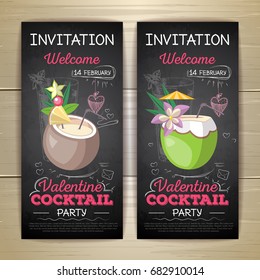 Chalk drawing flat cocktail valentine party poster