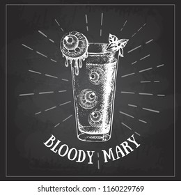 Chalk drawing Halloween hand drawn cocktail bloody mary vector illustration. Hipster style