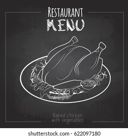 Chalk drawing menu design. Restaurant menu. Baked chicken