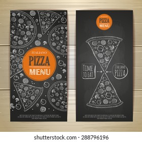 Chalk drawing pizza. Set of banners