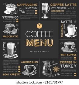 Chalk drawing restaurant coffee menu design with hand drawing coffee elements. Vector illustration