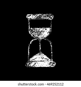 Chalk drawing of sand watch with black background.