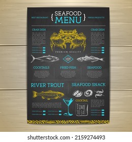 Dibujo de charlas de mariscos diseño de menú con peces dibujados a mano. Ilustración del vector