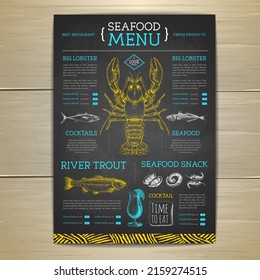 Dibujo de charlas de mariscos diseño de menú con peces dibujados a mano. Ilustración del vector