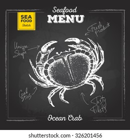 Chalk drawing sketch set of seafood. Crab illustration