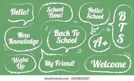 Sprechblase mit Kreide zeichnen, zurück an die Schule. Set von BTS Freehand Cute Out-Line Dialog Cloud. Memo-Aufkleber. Willkommen Schule beginnen das Semester Chat Box. Ballon, Willkommen, Student, Klasse