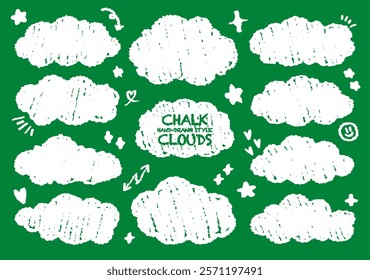 Chalk drawing speech bubble with chalkboard for text. Blank set of BTS freehand cute dialog cloud. Memo sticker. Welcome school begin the semester chat box. Balloon, Welcome, Student, Class, School