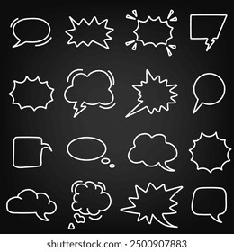 Chalk drawing speech bubbles. Various talk and dialog balloon shapes. Vector chalk graphic elements