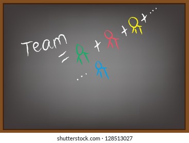 Chalk drawing - "Team" written on chalkboard,vector Illustration