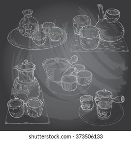 chalk drawing of teapot and tea cup set