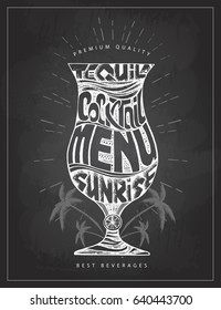 Chalk drawing typography cocktail menu design