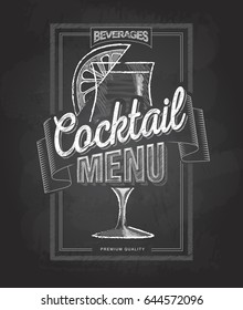 Chalk drawing typography cocktail menu design