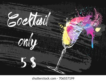 Chalk drawing typography cocktail menu design.