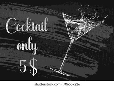 Chalk drawing typography cocktail menu design.
