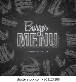 Chalk drawing typography fast food burger menu design