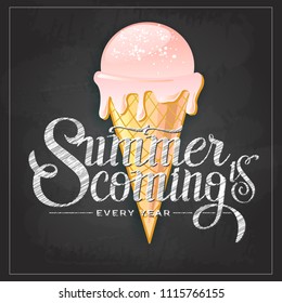 Chalk drawing typography poster design. Lettering poster Summer is coming