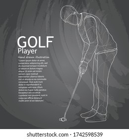 chalk drawing vector of golf player putting.