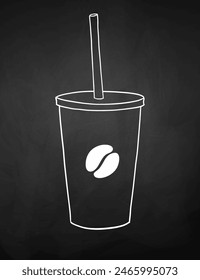 Tiza que dibuja la Ilustración vectorial del arte de la línea quita las tazas de café en el fondo de la pizarra