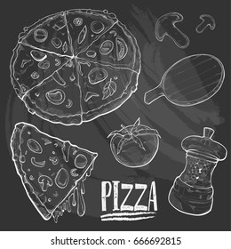 chalk drawing vector set of pizza
