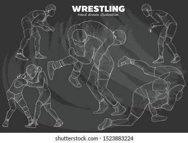 chalk drawing vector of Wrestling. vector Illustration. Wrestling background.