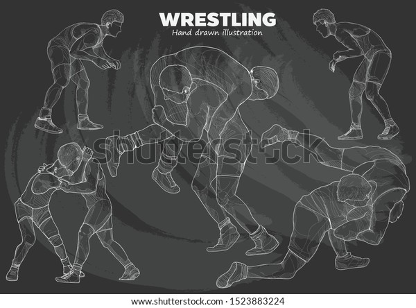 chalk drawing vector of Wrestling. vector\
Illustration. Wrestling\
background.