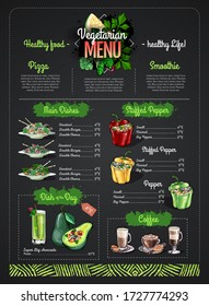 Chalk drawing Vegetarian menu design with vegan meals. Restaurant menu