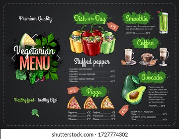 Chalk drawing Vegetarian menu design with vegan meals. Restaurant menu