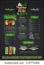 Chalk drawing Vegetarian menu design with vegan meals. Restaurant menu