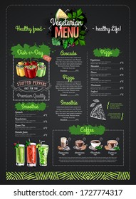 Chalk drawing Vegetarian menu design with vegan meals. Restaurant menu