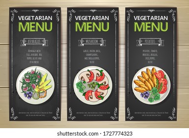 Chalk drawing Vegetarian menu design with vegan meals. Restaurant menu
