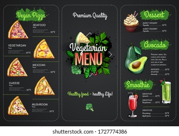 Chalk drawing Vegetarian menu design with vegan meals. Restaurant menu