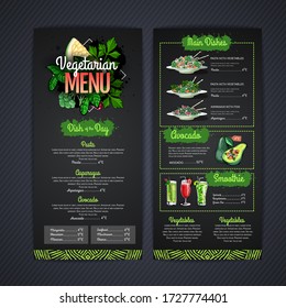 Chalk drawing Vegetarian menu design with vegan meals. Restaurant menu