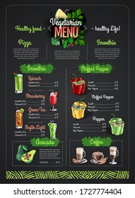 Chalk drawing Vegetarian menu design with vegan meals. Restaurant menu