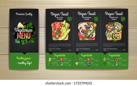 Chalk drawing Vegetarian menu design with vegan toast or sandwiches. Restaurant menu