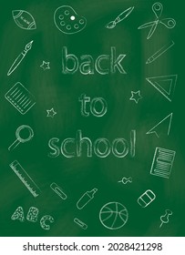Chalk drawings on the blackboard. back to school