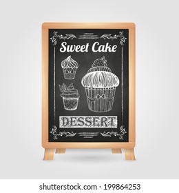 chalk drawings. Retro typography. Cake