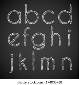 Colección de caracteres del alfabeto dibujado en chalk - versión en minúsculas