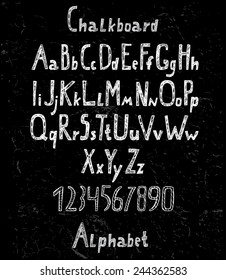 Chalk drawn alphabet and numbers, hand drawn collection