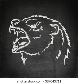 Chalk drawn angry animal with open mouth. Vector stock illustration.