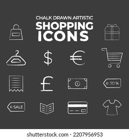 chalk drawn artistic shopping icons