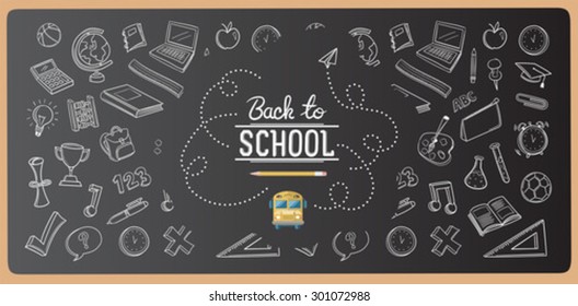 Chalk Drawn Back To School Icons Vector On Chalkboard