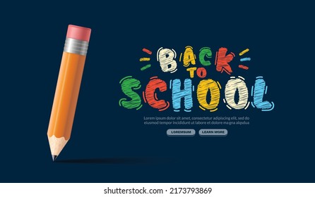 Chalk drawn back to school lettering with colored penicls background. Online courses, learning and tutorials Web page template. Online education concept