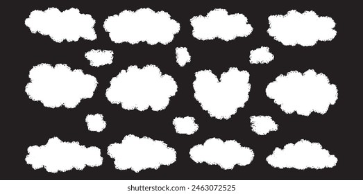 Chalk drawn clouds set. Isolated hand drawn doodles. Vector illustration