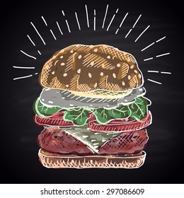    Chalk drawn colored illustration burger.