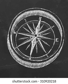 Chalk drawn compass. Vector illustration